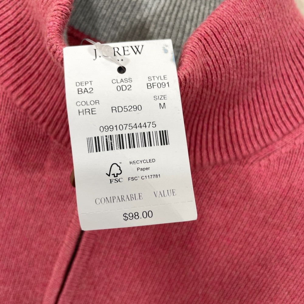 New J. Crew Mens Size M Cotton 1/4 Zip Mock Neck Sweater Pink $98 NWT - Picture 4 of 8